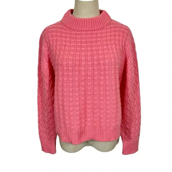 LAFAYETTE 148 NEW YORK Mixed Stitch 100% Cashmere Sweater in Primrose Pink - Picture 2 of 7